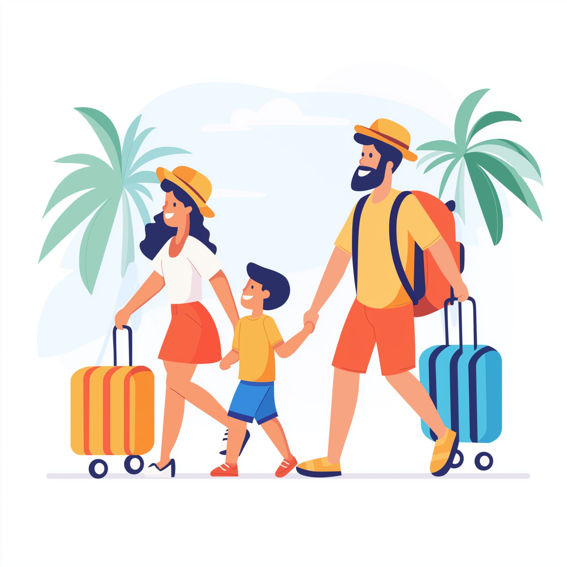 Family walking flat design